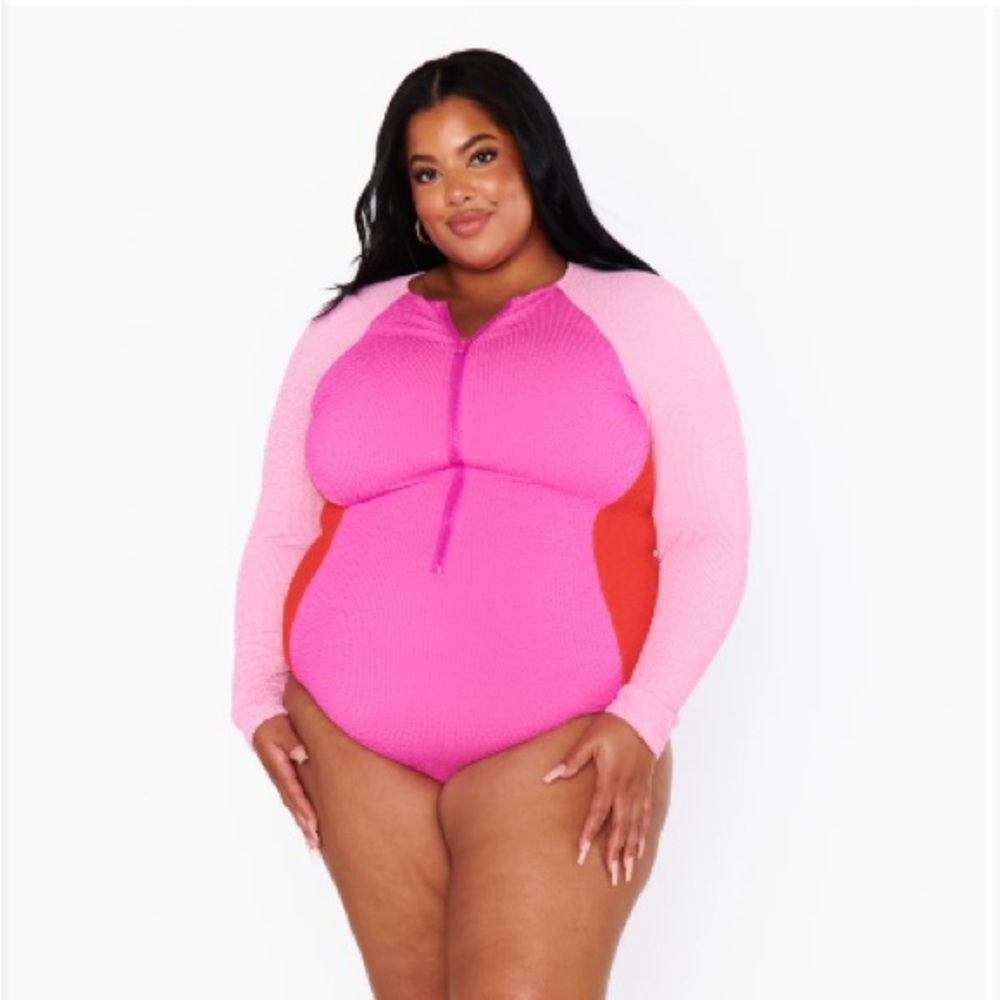 NWT Show Me Your Mumu Surfside One Piece Pink Pop Scrunch Size 1X